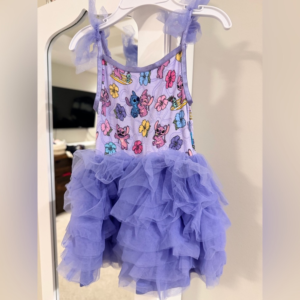 Posh Peanut Lavender Tulle Ruffle Dress with Floral Stitch